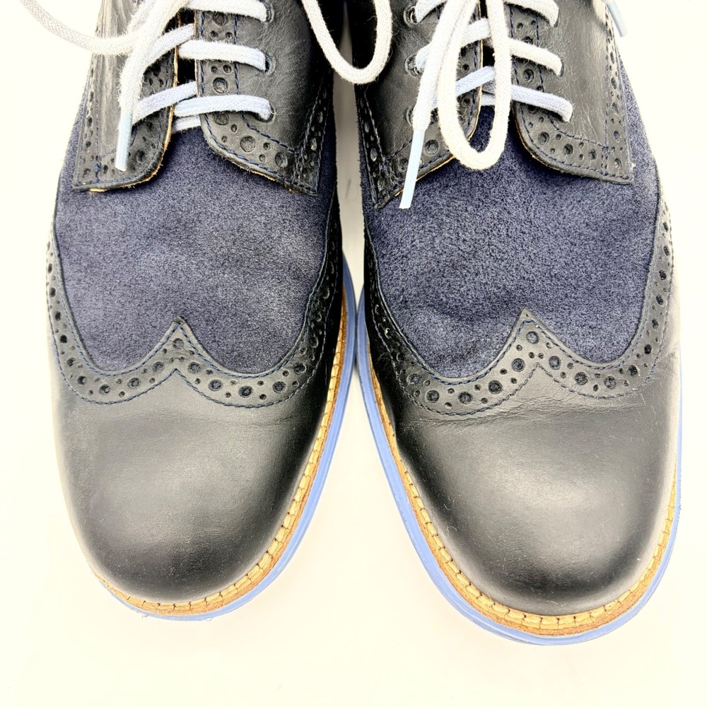 Cole Haan LunarGrand Navy Leather Suede Wingtip Oxfords M9 Blokecore Tech Soles - Picture 2 of 10